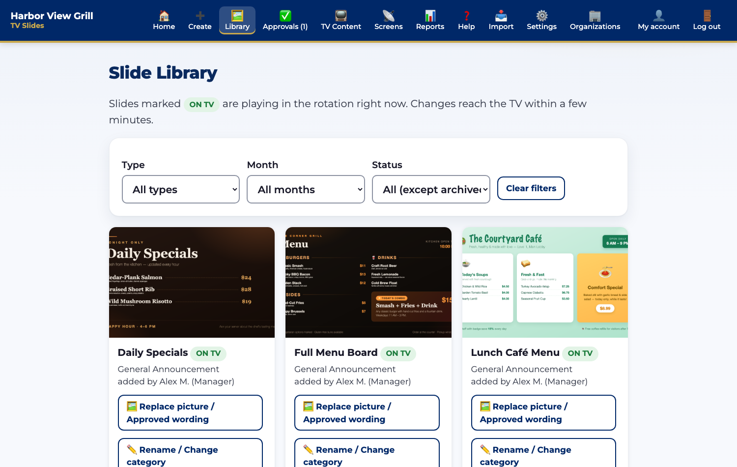 The slide Library where you label each ad with the advertiser's name